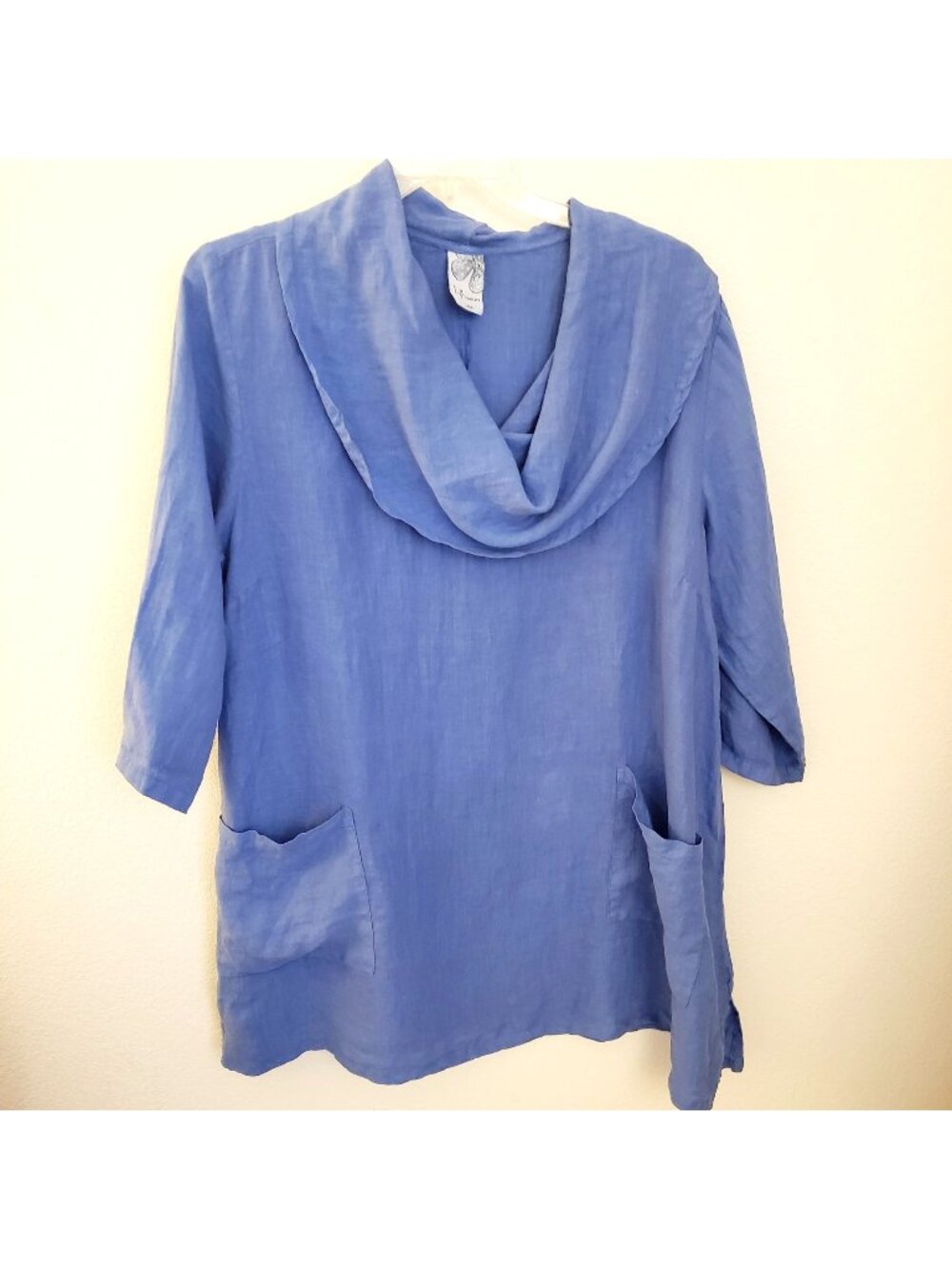 La Fixsun Periwinkle Blue 100% Linen Oversize Fit Tunic Dress Pockets Size M EUC